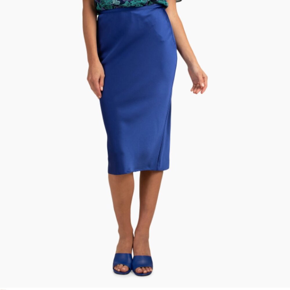 Trina Turk Lighten Up Satin Midi-Skirt Royal Blue Size 6